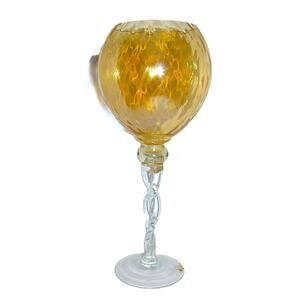 Amber Glass Candle Holder Clear Twisted Double Stem Art Glass Vintage